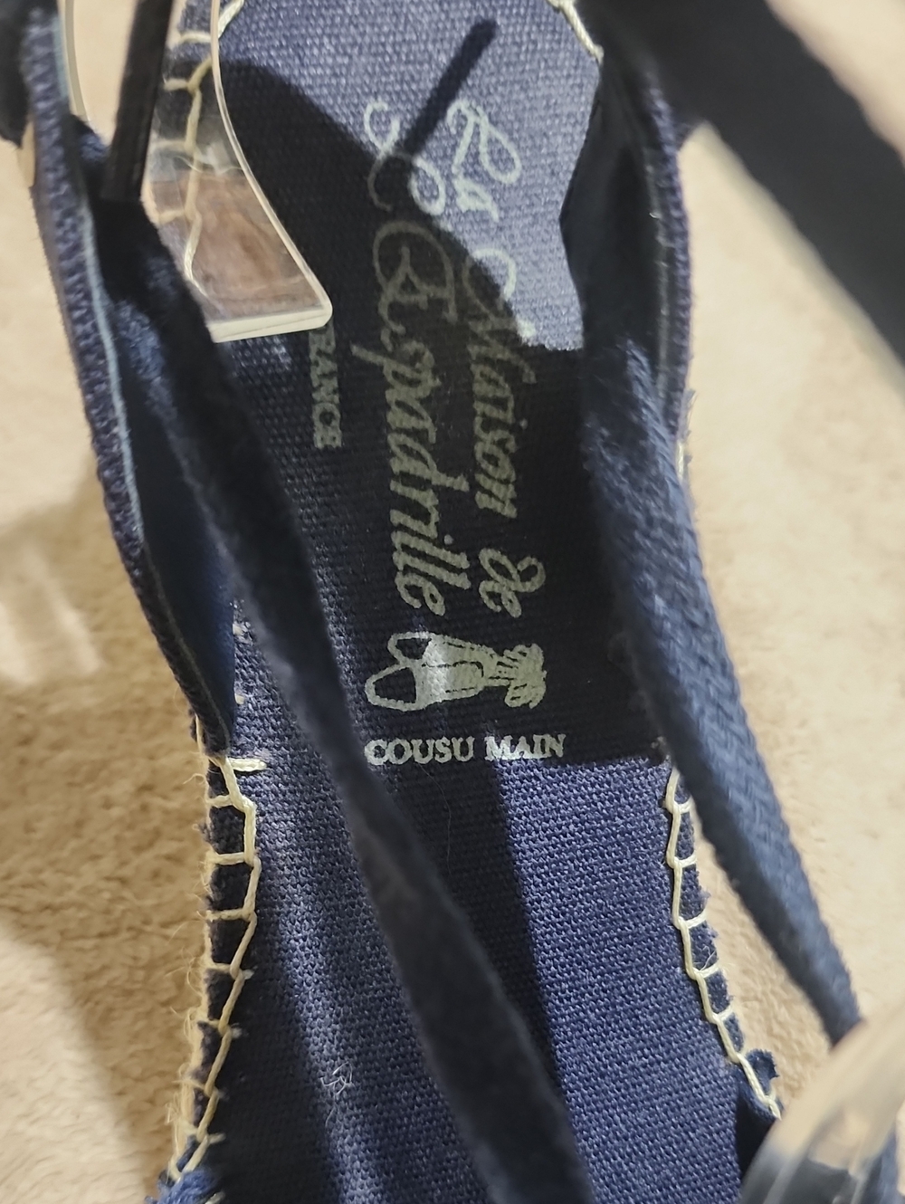 New Condition Navy Striped Espadrille Wedge Sandals with Ankle Tie - Picture 3 of 7